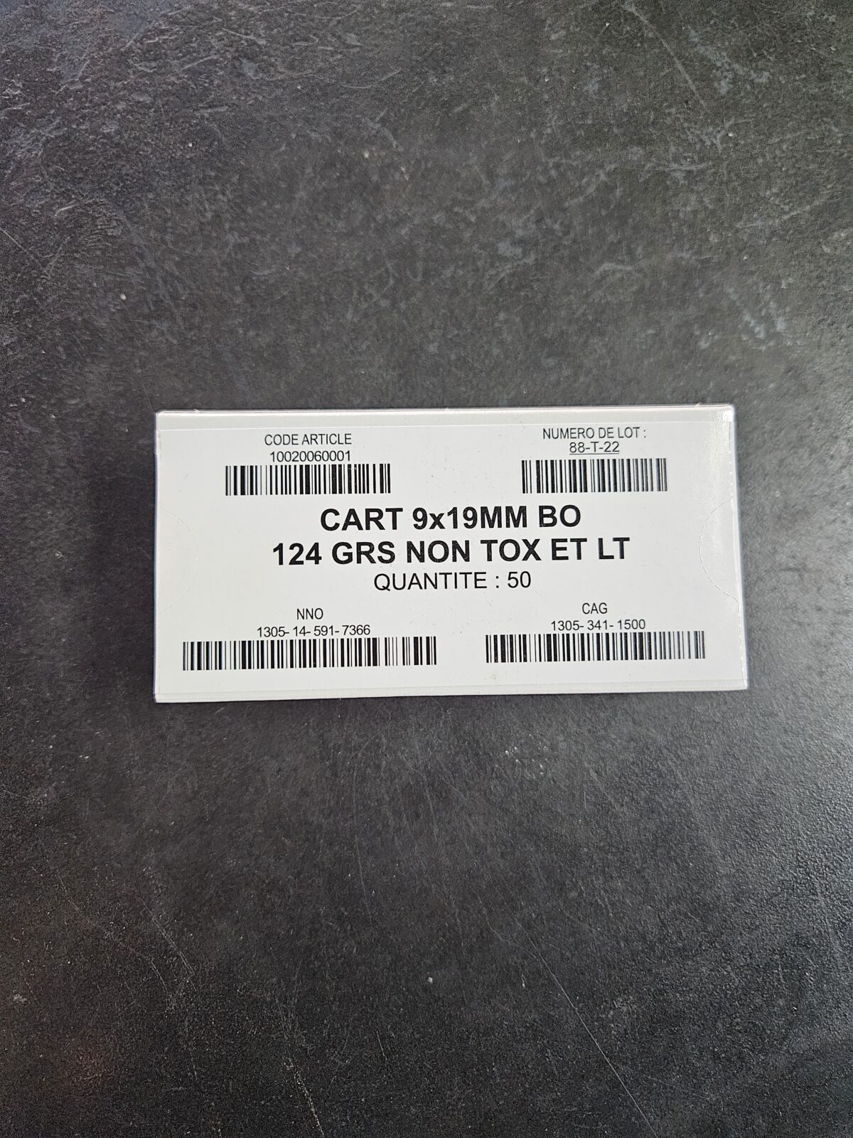 CARTOUCHE SWISS RUAG NON TOX 9X19 124G