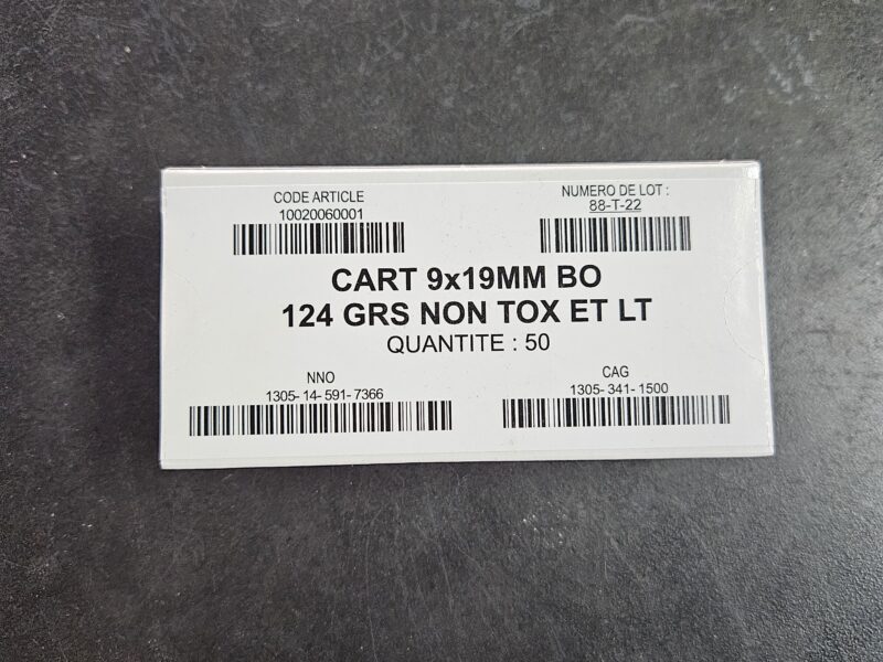 CARTOUCHE SWISS RUAG NON TOX 9X19 124G