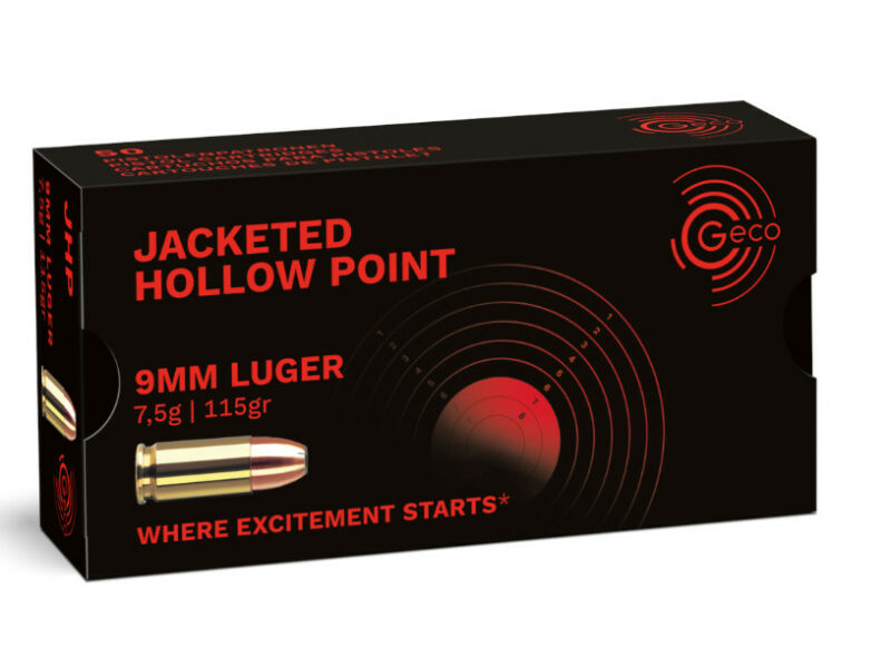 CARTOUCHE GECO 9MM JACKETED HOLLOW POINT 115GR