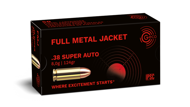CARTOUCHE GECO 38 SUPER AUTO FULL METAL JACKET 8GR/124GR X50